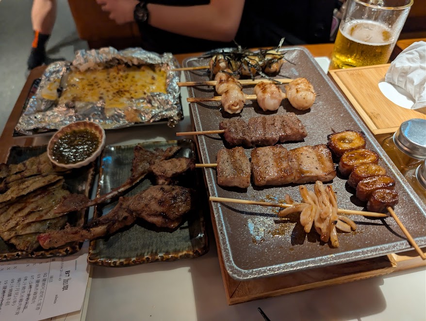 a variety of skewers